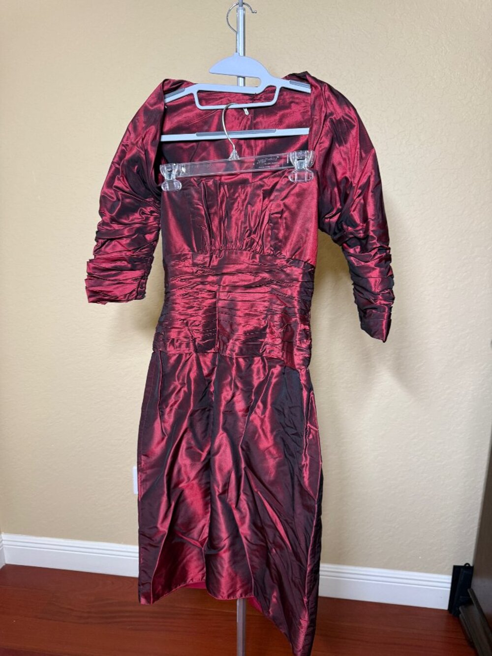 Paula Varsalona Burgundy Taffeta Strapless Ruched Dress & Bolero Set Size 8